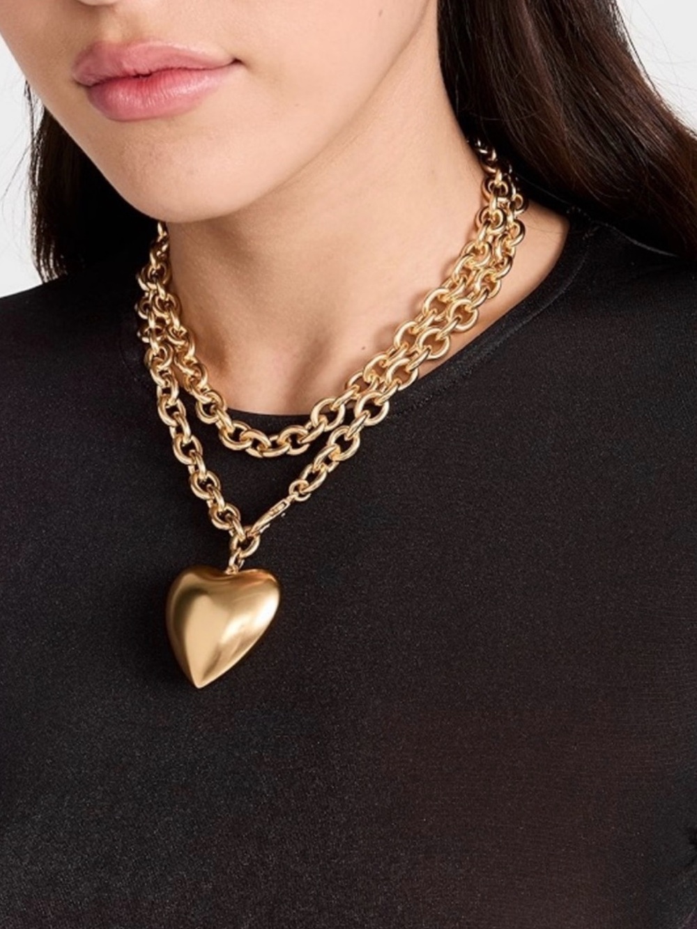 Roxanne Assoulin Large Puffy Heart Necklace in Gold chain EUC